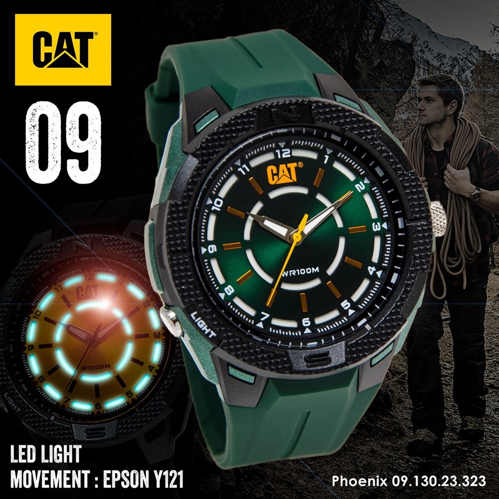 นาฬิกา CAT รุ่นลิมิเต็ดปี 2020 รุ่น Phoenix 09 รหัส Phoenix 09.130.23.323 หน้าปัดเขียว สายเขียว