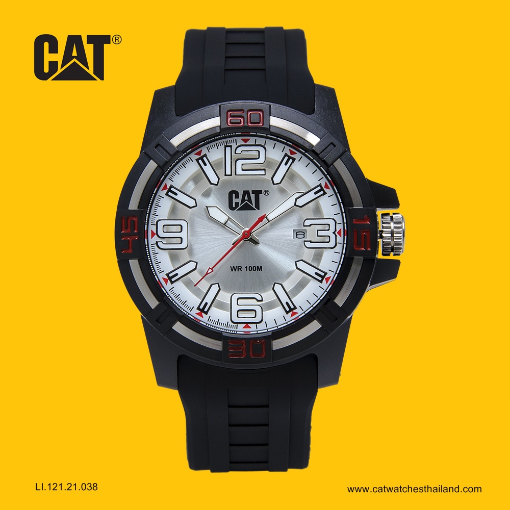 นาฬิกา Caterpillar รุ่น PIPE รหัส LI.121.21.038 (หน้าปัดขาว-แดง) มีวันที่ พรายน้ำที่เข็ม กันน้ำ 100 เมตร หน้าปัดแบบใหม่ มีมิติ