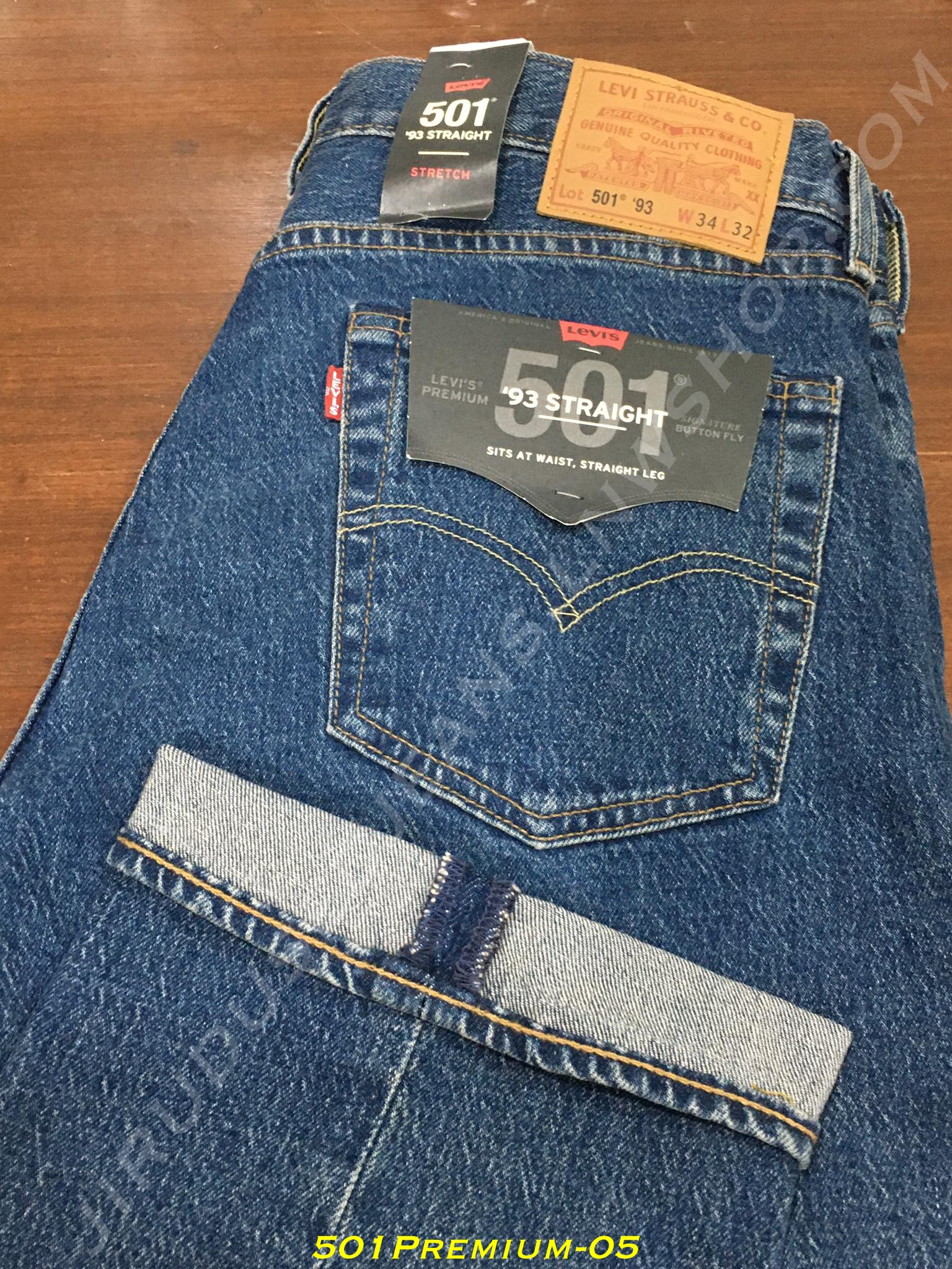5. ใหม่ - Levi’s Premium 501 '93 กระบอกตรง BigE สีฟอก เอว 35 ยาว 32