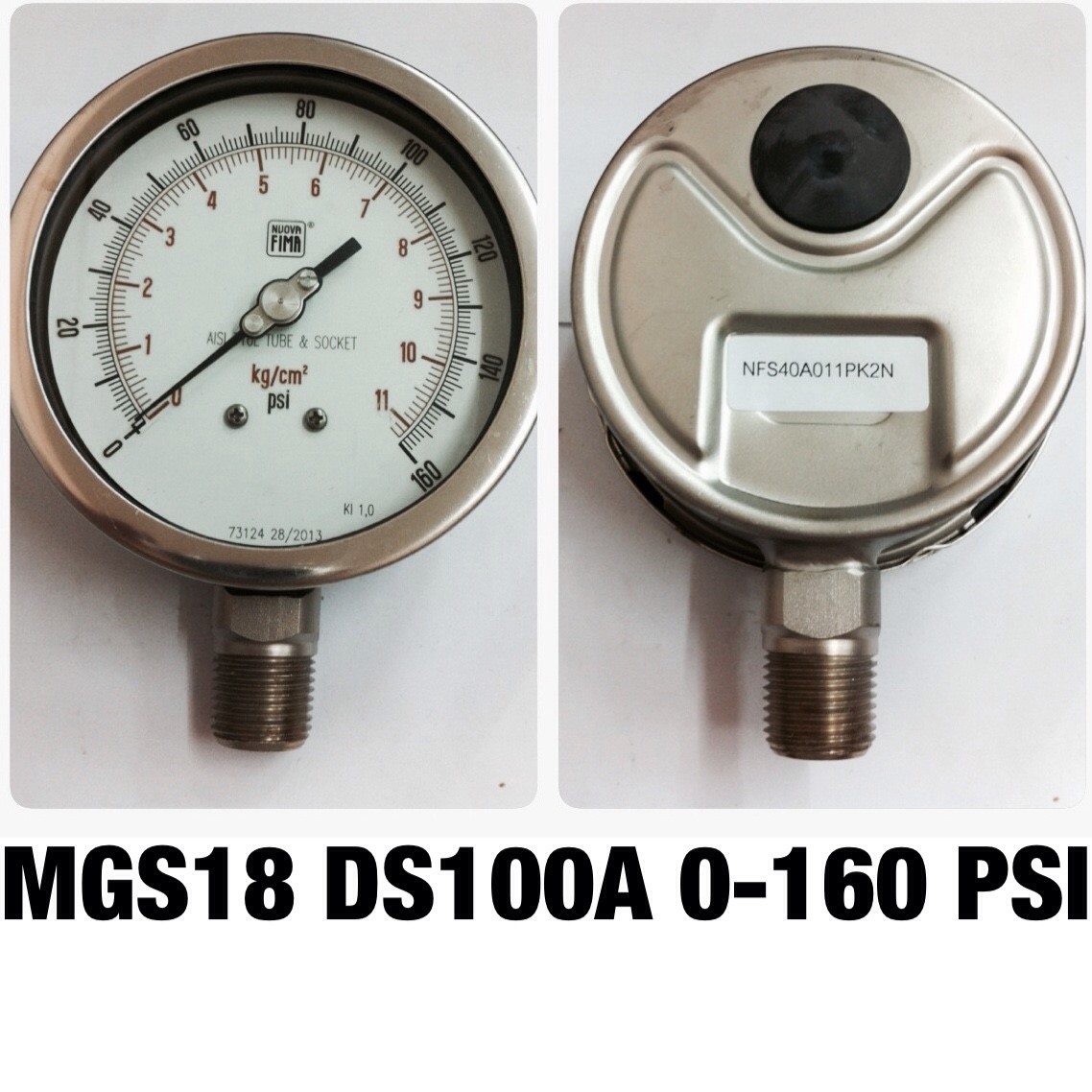 4 นิ้ว 0-11KG/CM2 (160PSI) ออกล่าง 1/2" สแตนเลส NPT