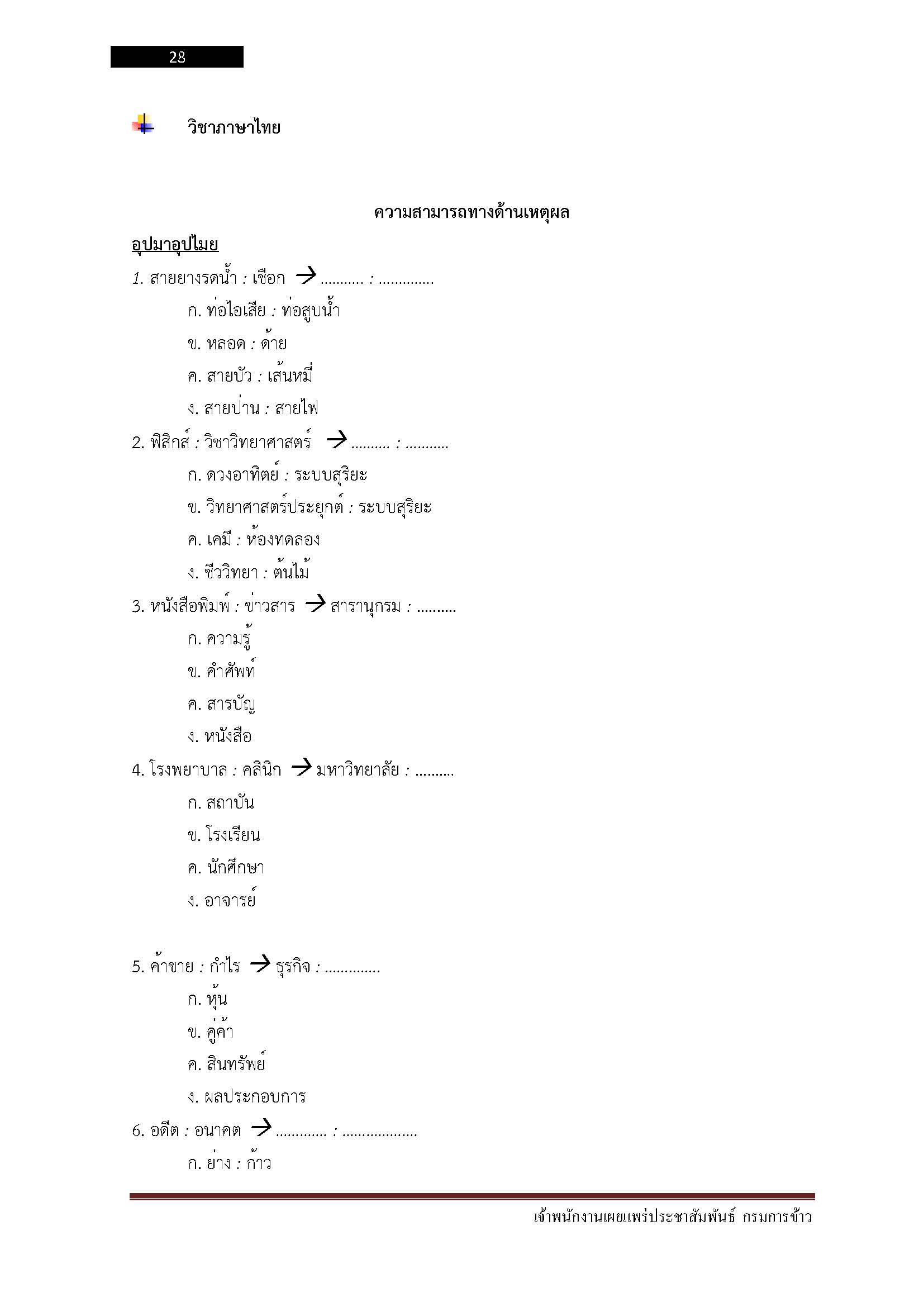 โหลดแนวข้อสอบ เจ้าพนักงานเผยแพร่ประชาสัมพันธ์ กรมการข้าว