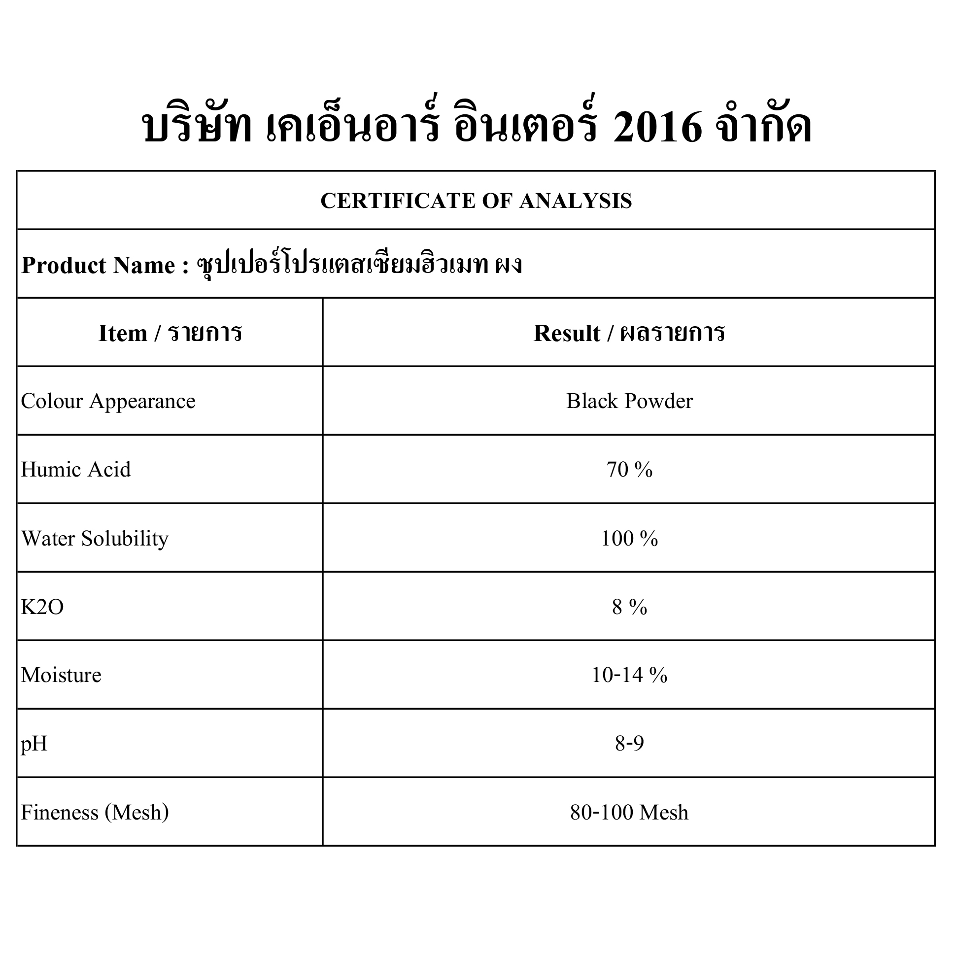 ซุปเปอร์ โปรแตสเซียมฮิวเมท ผง 25 KG.