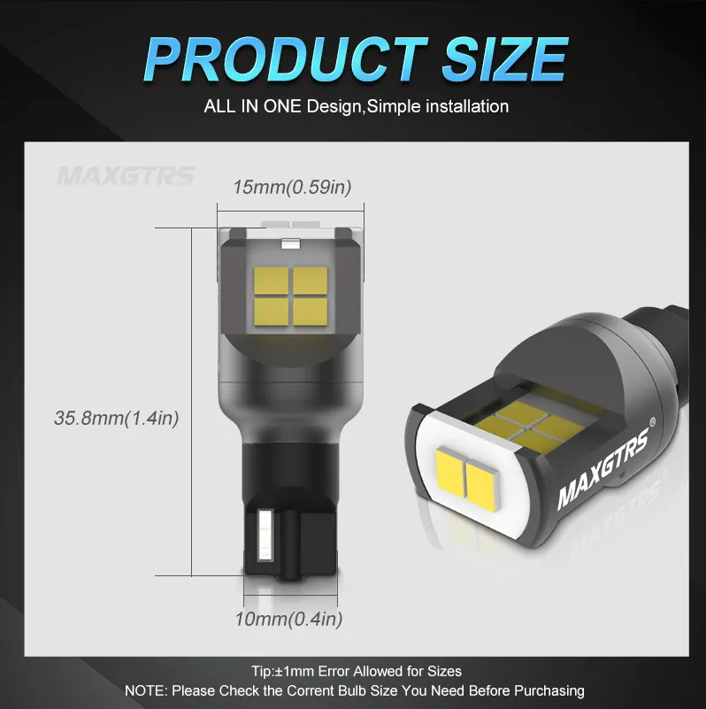 ไฟถอย ขั้ว T15 W16W สีขาว 16W 1324LM 6000K 2 ชิ้น