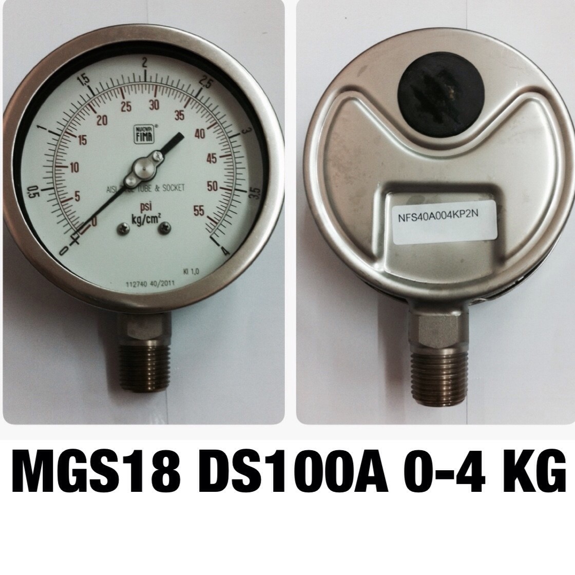 4 นิ้ว 0-4KG (55PSI) ออกล่าง 1/2" สแตนเลส NPT