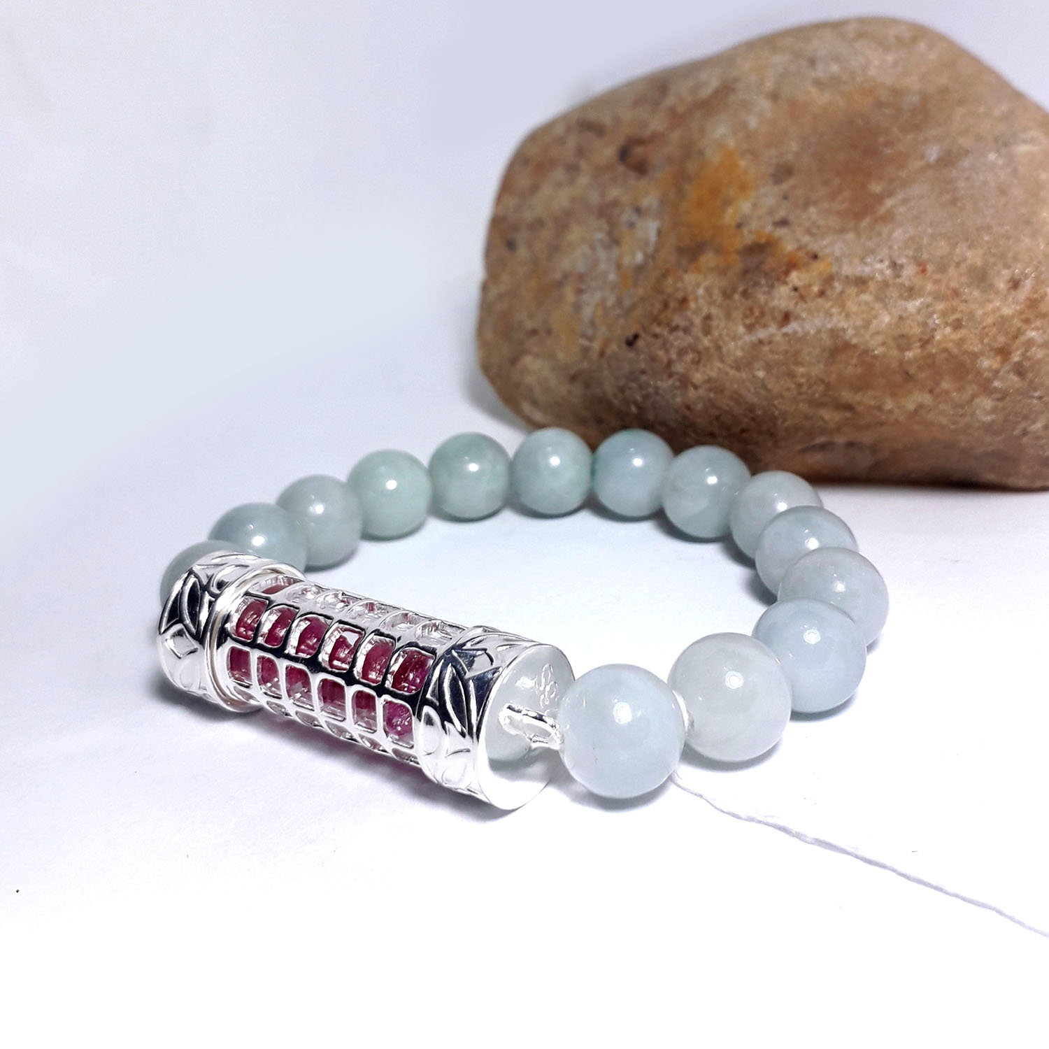 Bracelet Jade Natural 5.5 cm. SILVER 92.5% 1 BG-28