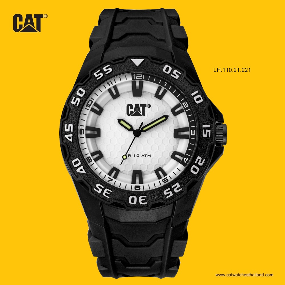 นาฬิกา CAT รุ่นรถถัง (Tank) รหัส LH.110.21.221 หน้าปัดขาวมุก มีมิติ สายเรซิ่น กันน้ำ 100 m ตัวเรือนโพลีคาร์บอเนต (Polycarbonate) ทนทานสูง กระจก อะคริลิก (Acrylic) ขนาดตัวเรือน 46 mm หนา 14 mm