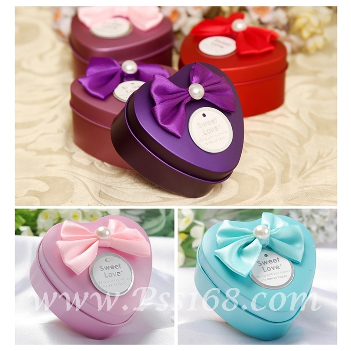 ตลับใส่ของทรงหัวใจผูกโบว์ติดมุก หลากหลายสี