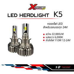 K5 หลอดไฟรถยนต์ LED 12V-24V ใช้กับรถบรรทุกได้ ขั้ว H4 22000LM 6000K