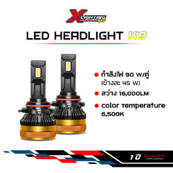 รับประกัน 1 ปี - XLIGHTING K9 หลอดไฟรถยนต์ LED 6500K CSP3570 16000LM กำลังไฟ 90W H4 H11 HB3 HB4 HIR2