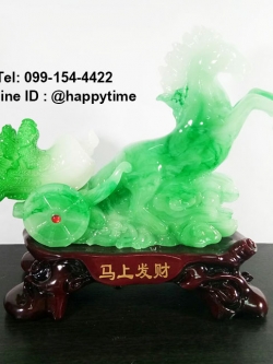 ม้าลากผักกาดสีหยก ฐานไม้