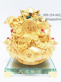 กระถางสมบัติใส่เงินใส่ทอง ฐานแก้ว