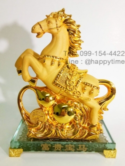 ม้าสีทองมงคลบนน้ำเต้าทองคำ ไซส์ 9 นิ้ว