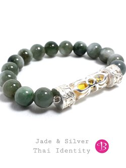 สร้อยข้อมือ คั่นตะกรุด SILVER 92.5% ( 501 ) S,M,L white-green 1 bra501