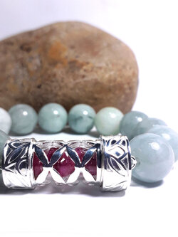 Bracelet Jade Natural 5.5 cm. SILVER 92.5% 1 BG-27