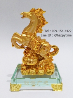 ม้าทองกระถางทองคำฐานแก้ว ไซส์ 6 นิ้ว