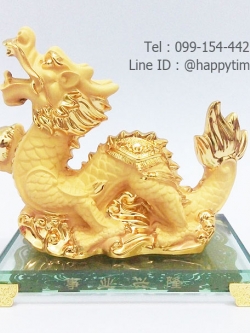 มังกรมงคลสีทอง ฐานแก้ว