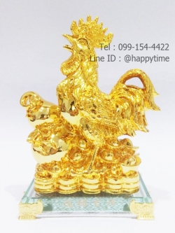 ไก่ทอง บนน้ำเต้าทองคำฐานแก้ว ไซส์ 8 นิ้ว