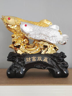 ปลามังกรคู่ สีเงิน+สีทอง ของขวัญมงคลขึ้นบ้านใหม่