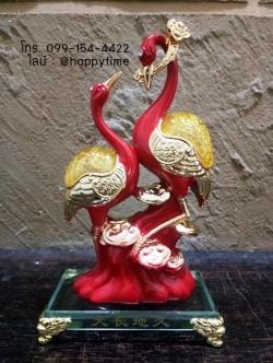 หงส์คู่สีแดงฐานแก้ว
